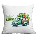 Housse de coussin blanche St. Patrick avec gnomes verts et motif de camion de chance - Camion de la CHANCE et Nains (CDR93-10) / 45x45cm Simple Face (Sans Garnissage)
