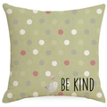 Olive green Easter pillow cover with polka dots and bird print featuring Be Kind text - Single Sided Printing Without Insert / Olive Green Polka Dot Bird (DYM217-1)