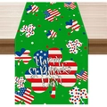 Saint Patrick's Day table runner with green clover patterns and holiday greetings - Star & Stripe Shamrock Style (ZQT11-22) / 33*183cm