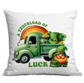 Housse de coussin Saint-Patrick avec motif de camion vert et nain porte-bonheur - Un Camion de Chance Nains (CDR93-18) / 45x45cm Simple Face (Sans Garnissage)