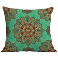 Square bohemian mandala cushion cover with vivid turquoise and red geometric patterns - Mandala Style 15 (CDR50-15) / 45x45cm