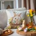 Osterkissenhülle mit vintage Aquarell-Hasenmotiv und Blumen auf Leinenstoff - 45*45cm Leinen Einseitig Ohne Kern / Hase im Korb (DYM221-3-4)