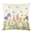 Linen cushion cover with spring flower garden, rabbits and butterflies on white background - Floral Bunny Style (DYM234-1) / 45*45cm Without Core