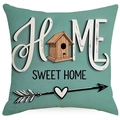 Blue linen throw pillow case with white HOME SWEET HOME print and birdhouse motif - Home Sweet Home Printed Pattern (DYM230-4(4)) / 45x45cm Single Side (No Inner)