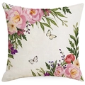 Vierkante linnen kussensloop met vintage bloemenprints en vlinder decoratie - Roze Pioenroos Vlinder (DYM230-6-3) / 45*45cm Linnen Enkelzijdig Zonder Kern