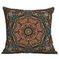Mandala style square pillow cover with blue and brown geometric bohemian pattern - Mandala Style 18 (CDR50-18) / 45x45cm