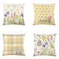 Set di quattro federe in lino con motivi floreali, conigli e la scritta Happy Easter - Stili Assortiti Misti (DYM234-5) / 45*45cm Senza Anima