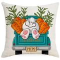 Nordic Easter pillow cover with vintage pickup truck and white rabbit on linen fabric - Bunny Truck Welcome (DYM221-6 (4)) / 45*45cm Single-Sided Linen (Insert Not Included)