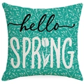 Easter throw pillow cover with hello SPRING text and white floral on turquoise fabric - Cyan Hello Spring (DYM221-6 (3)) / 45*45cm Single-Sided Linen (Insert Not Included)