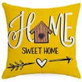 Yellow linen throw pillow cover featuring Home Sweet Home print for sofa decor - Home Sweet Home Theme (DYM230-8-1) / 45*45cm Linen Single-Sided No Insert