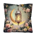 Detailed macro view of moon lantern floral print on square polyester cushion cover - 45*45cm (Insert Not Included) / Warm Retro Moon and Flowers (DYM241-17)
