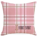 Housse de coussin de Pâques à carreaux roses avec texte Hunny Bunny et motif de lapin - Style Lettrage Plaid Rose (DYM230-1（2)) / 45*45cm Lin Simple Face Sans Cœur