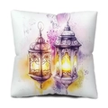 Detailed watercolor floral lantern print on a white decorative throw pillow cover - 45*45cm (Insert Not Included) / Carved Artistic Fanous Style (DYM241-8)