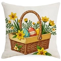 Linen Easter pillow cover with floral print and colorful eggs in a woven basket - Easter Basket Theme (DYM230-8-2) / 45*45cm Linen Single-Sided No Insert
