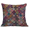 Square cushion cover featuring vibrant bohemian mandala geometric patterns on white background - Mandala Style 24 (CDR50-24) / 45x45cm