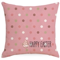 Housse de coussin de Pâques rose avec pois et texte Happy Easter sur fond blanc - Style Œuf de Pâques à Pois Roses (DYM230-1(3)) / 45*45cm Lin Simple Face Sans Cœur