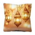 Macro detail of Ramadan lantern pattern on a square decorative pillow case - 45*45cm (Insert Not Included) / Golden Brown Lantern Style (DYM241-4)