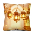 Detailed pattern of glowing Islamic lanterns on festive decorative cushion cover - 45*45cm (Insert Not Included) / Islamic Glowing Fanous Style (DYM241-1)