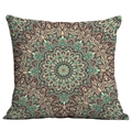 Ethnic mandala square cushion cover with brown and teal geometric art prints - Mandala Style 27 (CDR50-27) / 45x45cm