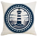 Eleganter Leinen-Kissenbezug mit maritimem Leuchtturm-Print in Marineblau für Sofa - 45x45 cm / Leuchtturm-Muster (DYM227-2)