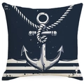 Marineblauer Anker-Leinenkissenbezug mit nautischen Seilen und Streifen Design - 45x45 cm / Anker-Muster (DYM227-3)