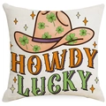 St. Patrick's Day Kissenbezug im Cowboy-Stil mit Howdy Lucky und Kleeblatt-Hut - Cowboyhut und Lucky Stil (DYM97-2) / 45*45cm Leinen Einseitig Ohne Füllung