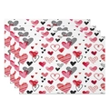 Set of 4 rectangular Valentine's heart placemats with red and pink patterns - 30x45cm / Various Hearts Mix (CDT09-6)