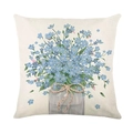Linen pillowcase with blue floral forget-me-not prints and rustic vase design - Blue Floral Vase Style (DYM225-1)
