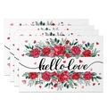 Set of 4 Valentine's Day waterproof rectangular placemats with red roses and hello love text - 30x45cm / Rose and Heart Pattern (CDT09-7)