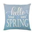 Blue floral linen throw pillow cover with hello SPRING text for sofa decor - Hello Spring Lettering Style (DYM225-2)