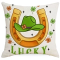 St. Patrick's Day Kissenbezug mit goldenem Hufeisen und Lucky-Cowboyhut-Motiv - Hufeisen und Zylinder Stil (DYM97-4) / 45*45cm Leinen Einseitig Ohne Füllung