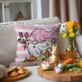 Oster-Kissenbezug mit rosa Streifen und Zwergen-Motiv auf einem weißen Sofa im Wohnzimmer - 45*45cm Leinen Einseitig Ohne Kern / Tulpen Zwerg Stil (DYM122-2 (2))