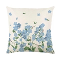 Blue floral linen throw pillow cover with spring botanical print for sofa decoration - Blue Forget-me-not Bush Style (DYM225-4)