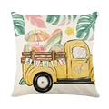 Leinen-Kissenbezug mit gelbem LKW und tropischen Blättern für die Sofa-Deko - Einseitiges Leinen Ohne Kern / Sonniger Vintage LKW (DYM223-4)