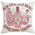 Square pillow cover with pink Valentine gin and tequila illustration on beige fabric - 45*45cm Linen Single-Sided No Insert / Full Set Wine Cupid Style (DYM93-8)