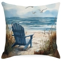 Coastal beach pillowcase with blue Adirondack chair and seagull watercolor art on linen - Single Side Printing Without Core / Beach Lounge Chair (DYM232-3) / 18x18 Inch