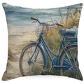 Coastal linen pillowcase with vintage bicycle on beach scene illustration - Single Side Printing Without Core / Vintage Bicycle (DYM232-4) / 18x18 Inch