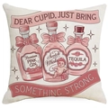 Pink cupid and liquor bottles illustration printed on square beige pillow cover - 45*45cm Linen Single-Sided No Insert / Pink Label Wine Cupid Style (DYM93-10)