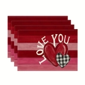 Valentine's Day rectangular table placemats set of 4 with red heart and LOVE YOU print - 30x45cm / Wood Grain Hearts (CDT09-10)