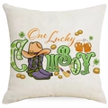 Square St. Patrick's Day cushion cover with purple cowboy boots and clover design - Cowboy Boots And Beer Mug Style (DYM97-7) / 45*45cm Linen Single-Sided No Insert