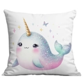 Housse de coussin carrée avec imprimé narval aquarelle et détails d'étoiles - Narval Mignon (CDR112-2) / 45*45cm (Sans Insert)