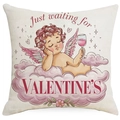 Square beige linen pillowcase with Cupid illustration and pink clouds for Valentine decoration - 45*45cm Linen Single-Sided No Insert / Cloud Wine Glass Angel Style (DYM93-11)