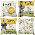 Set of 4 spring daisy pillow covers with floral patterns and hello spring lettering - Combination Of Four Patterns (DYM237-5) / 45x45cm