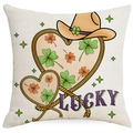 St. Patrick's Day throw pillow cover featuring lucky clovers and cowboy hat design - Rope Heart Pattern Style (DYM97-9) / 45*45cm Linen Single-Sided No Insert