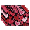 Set of 4 rectangular Valentine's Day placemats with romantic red and pink watercolor hearts - 30x45cm / Black Base Hearts (CDT09-12)