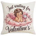 Linen Valentine's Day cushion cover with Cupid angel print and heart motifs - 45*45cm Linen Single-Sided No Insert / Closed Eyes Pensive Cupid Style (DYM93-13)