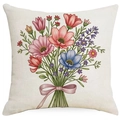 Rosa Blumenstrauß Leinen Kissenbezug quadratisch mit elegantem Schleifen-Design - Blumenstrauß-Muster (DYM230-5(1)) / Leinen Einseitig Ohne Kern