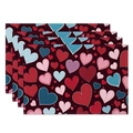 Set of 4 Valentine's Day place mats featuring colorful hearts on a brown background - 30x45cm / Colorful Hearts (CDT09-13)