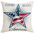 Fodera per cuscino in lino per l'Independence Day con stella e slogan God Bless America - 45x45cm Lato Singolo (Senza Interno) / Combo Bandiera Americana (DYM248-1)