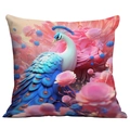 Detail of artistic peacock pillowcase featuring vibrant floral patterns and soft textures - Dreamy Blue Peacock Art (CDR237-28) / 18x18 Inch